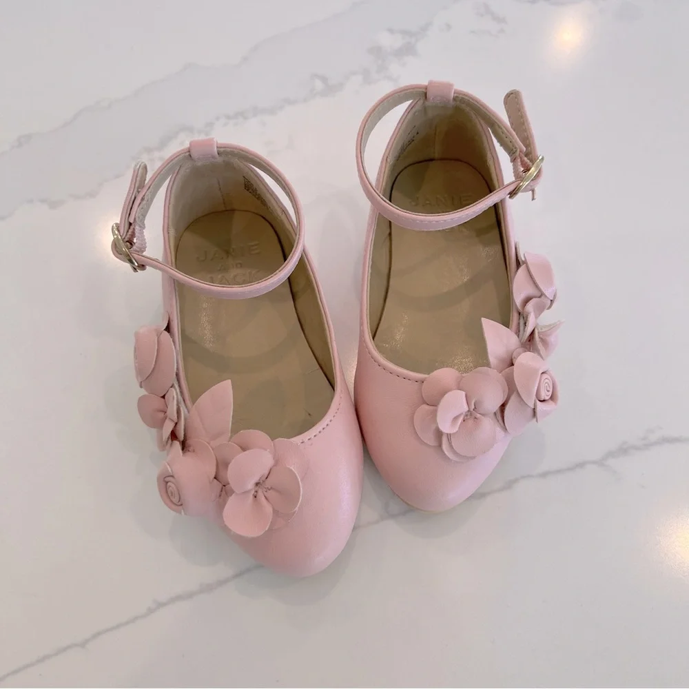 JANIE AND JACK Flower Ballet Flats,‎ Pink, 5
